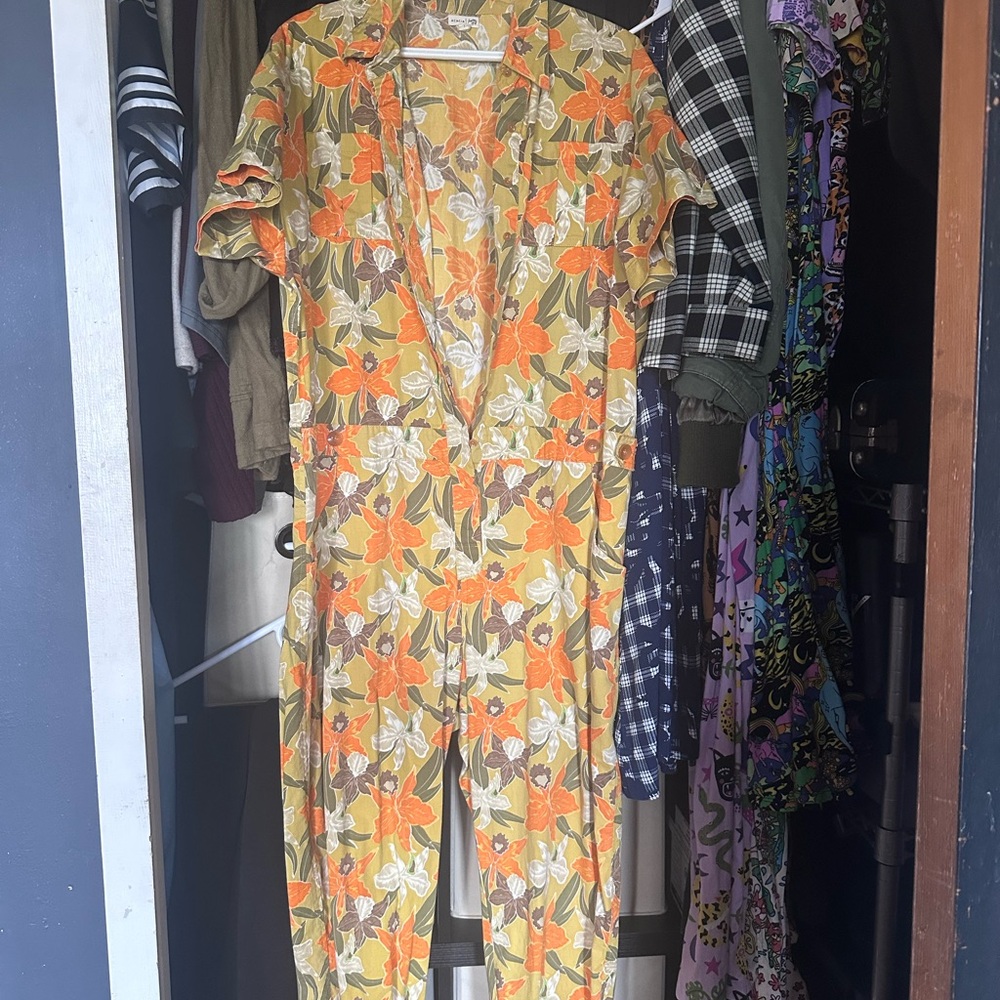 Acacia Swimwear Orange and Yellow Floral Jumpsuit